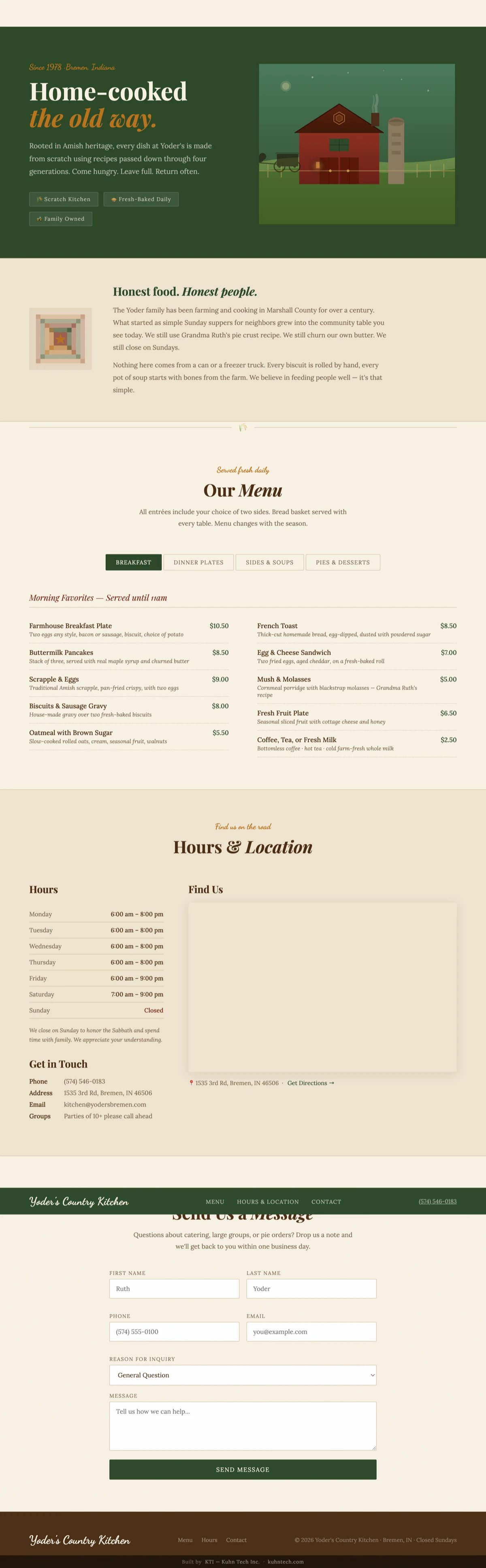 Yoders Country Kitchen website preview